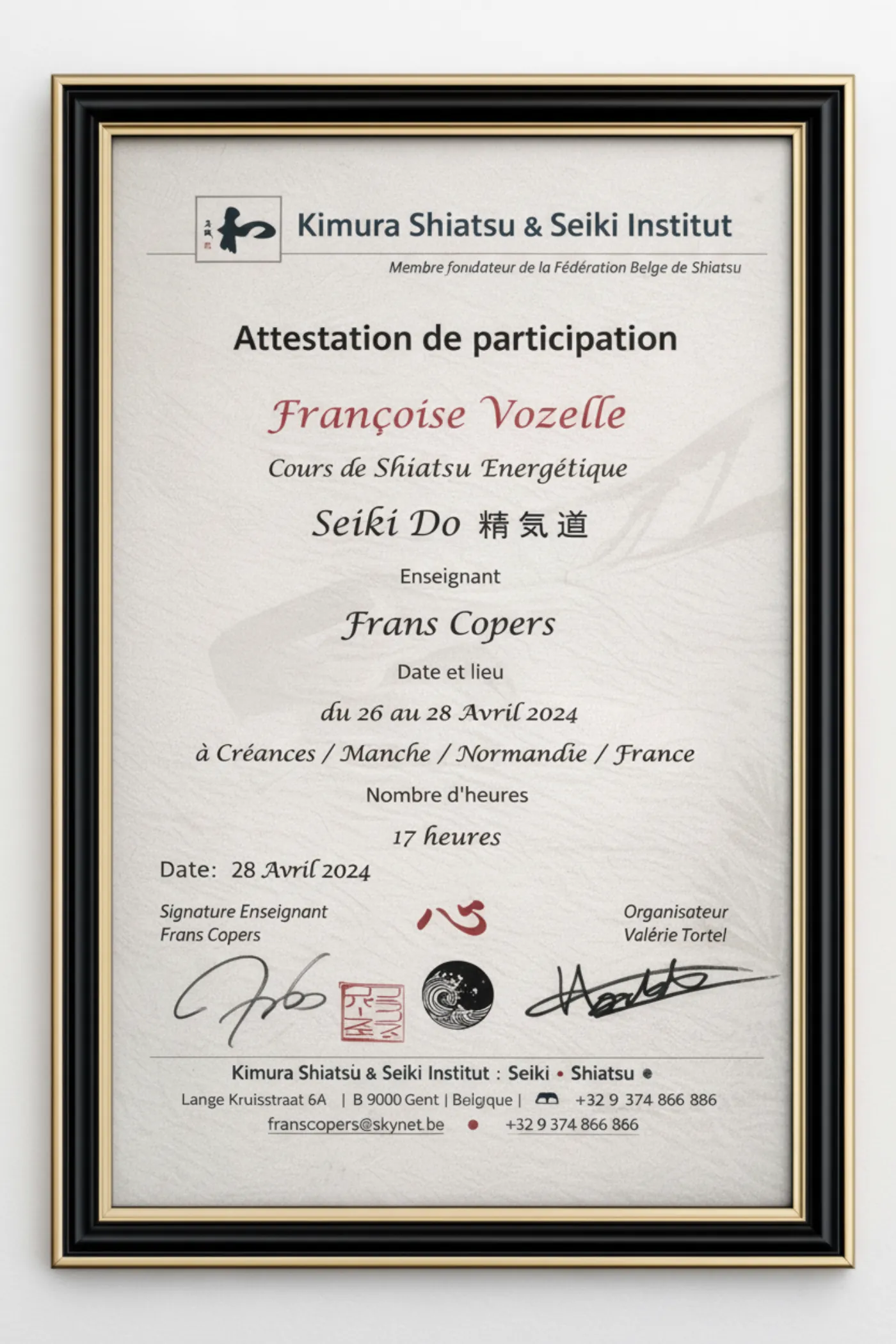 Attestation Seiki Do — Niveau 2 – Kimura Shiatsu & Seiki Institut